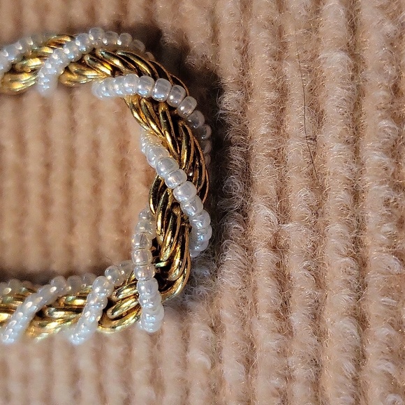 Trifari Twisted Rope Bracelet Faux Seed Pearl and Gold - Picture 6 of 8